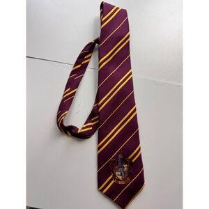 Harry Potter Gryffindor House Crest Silk Tie Burgundy Gold Stripes